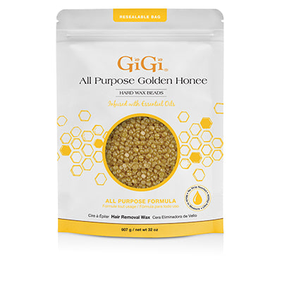 GiGi Golden Honee Wax Beads - A nourishing hard wax formula infused with essential oils for smooth, gentle hair removal without strips.