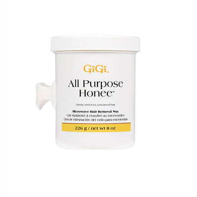 Front view of an 8-ounce microwavable bottle of GiGi All Purpose Microwave Honee