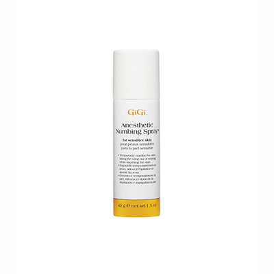 The front face of GiGi Anesthetic Numbing Spray for Sensitive Skin 1.5-ounce bottle