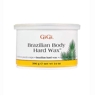 Front view of a 14 ounce can of GiGi Brazilian Hard Body Wax with its lid on