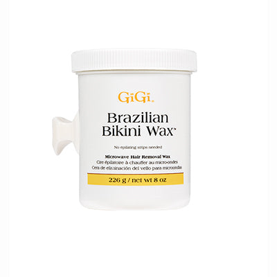 Front View of an 8 oz microwavable bottle of GiGi Brazilian Bikini Wax Microwave