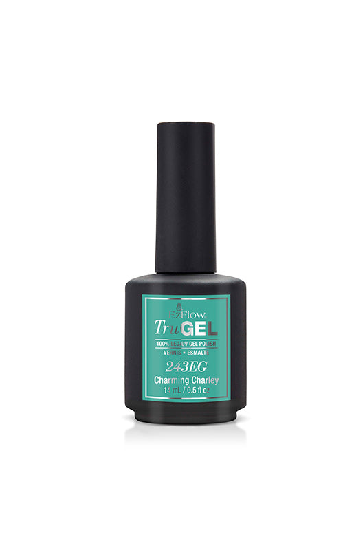 Elegant green EzFlow TruGEL gel polish in Charming Charley shade, offering long-lasting, chip-resistant shine.