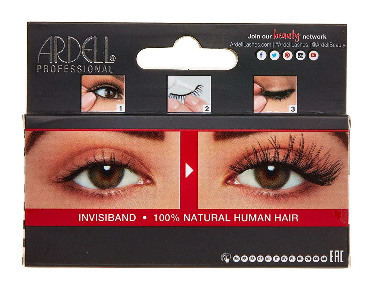 Back of Ardell Wispies 705 package with image illustration and step by step application instruction