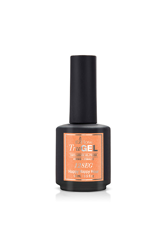 Rich orange EzFlow TruGEL gel polish in Happy Happy Hour shade, delivering a salon-quality glossy finish.