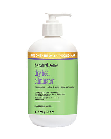 A forward facing 16 ounce bottle of ProLinc Dry Heel Eliminator featuring its label & pump top cap
