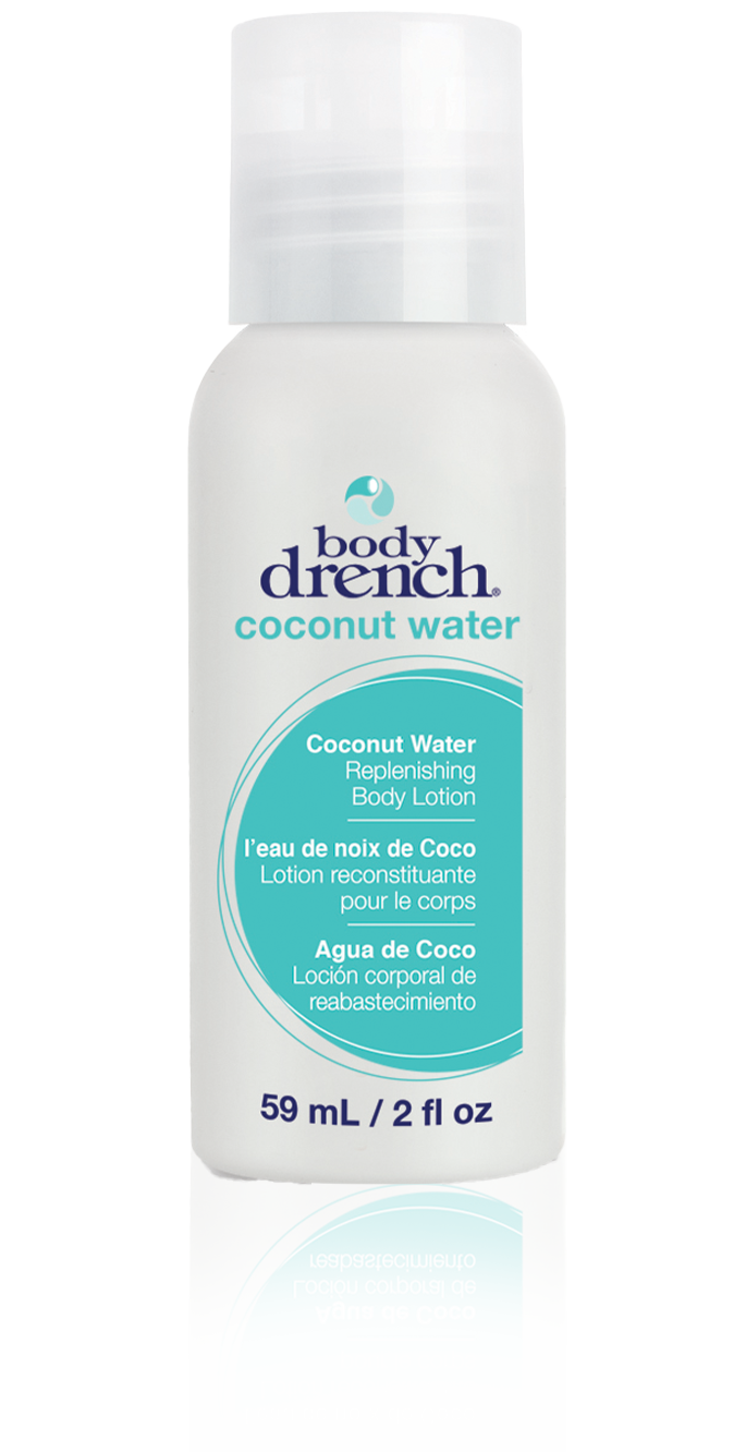 Body Drench Coconut Water Replenishing Body Lotion, lightweight formula for daily hydration, 59ml.