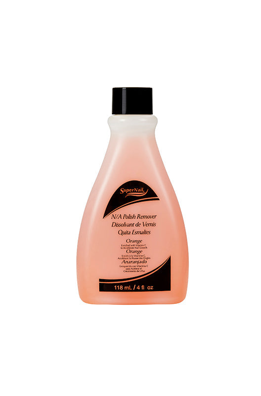 Frontage of SuperNail Orange Polish Remover in a 4-ounce bottle with printed product details