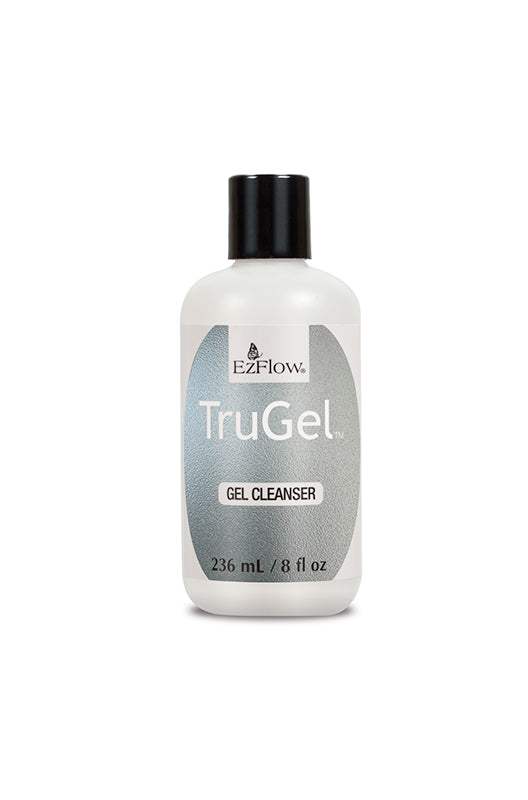 Front facing of an 8 ounce bottle of EzFlow TruGel Gel Cleanser with black cap cover