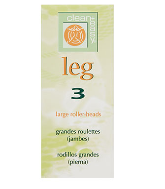 Rectangular front view of a 3 piece clean+easy large roller heads for legs pack