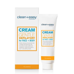 Wide view of Cream Gentle Depilatory For Face + Body from Clean + Easy packaging with tube-type container on the side