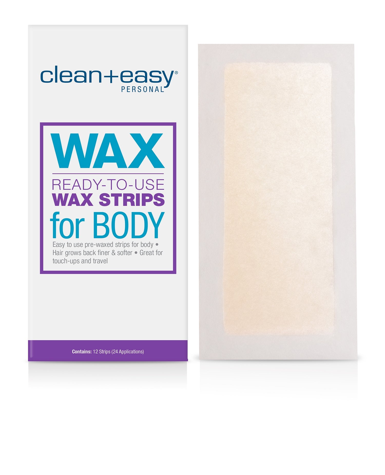 Wax strip for depilation beside its packaging with detailed text
