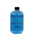 16-ounce front view of a Non-Smear EzFlow Rainforest Polish Remover in a bright blue bottle with product text