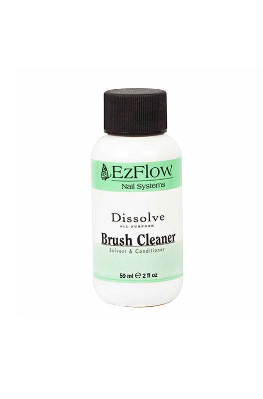 Front view of a 2-ounce professional brush cleaner from EzFlow with black cover cap and product information