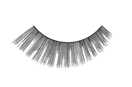 Close-up of an Ardell Natural 107 false lash featuring its fibers of varying length with full natural curls