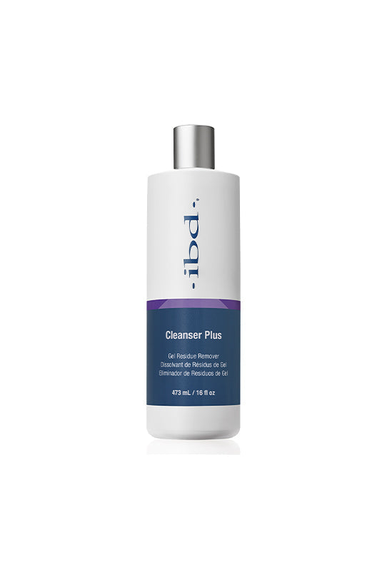 Front-view of 16-ounce colored bottle of ibd cleanser with detailed product information