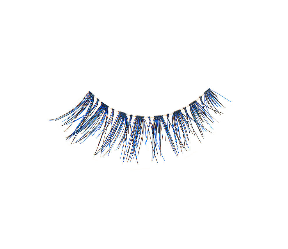 Close-up of an Ardell Demi Wispies Blue false lash for the right eye featuring clustered lash fibers