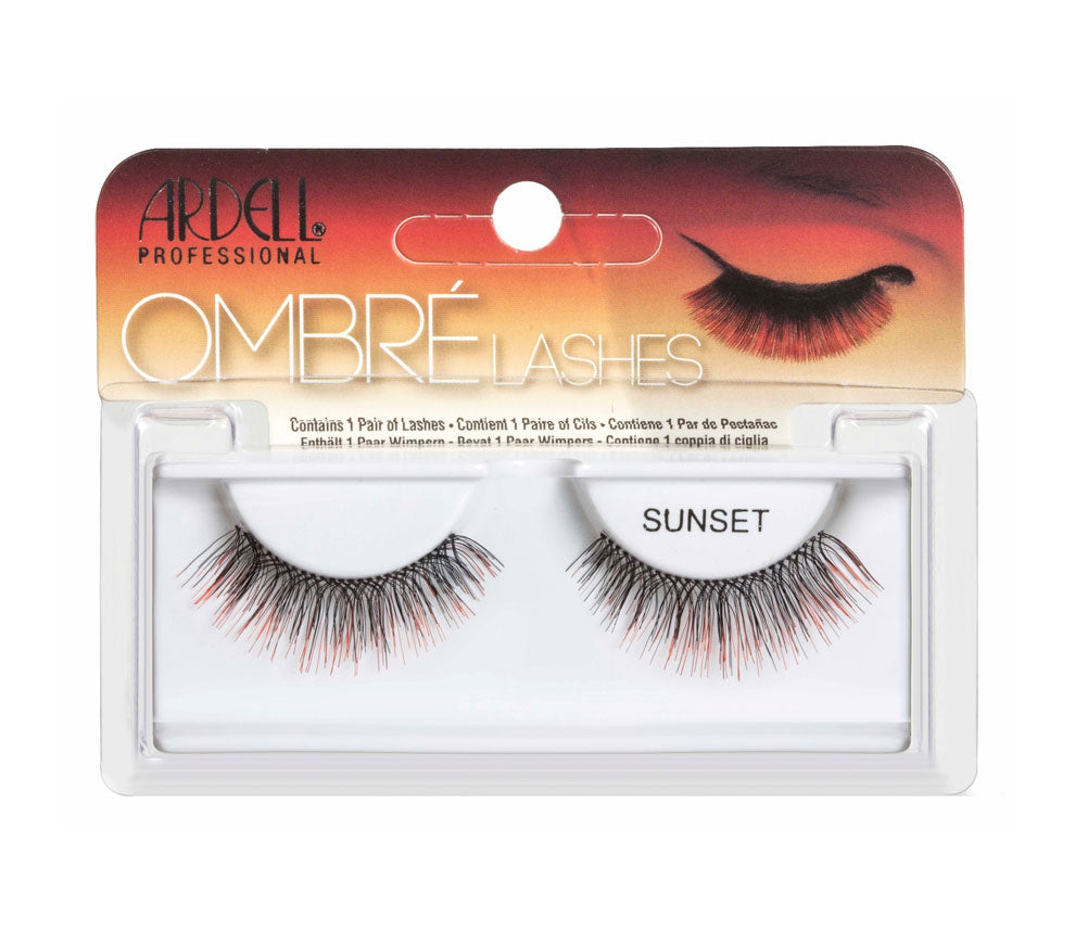Front view of an Ardell Ombre Lash Sunset false lashes set in complete retail wall hook packaging