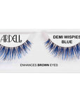 Pair of Ardell Color Impact Lash Demi Wispies Blue faux lashes in inner plastic packaging