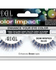 Front view of an Ardell Color Impact Lash Demi Wispies Blue false lashes set in complete retail wall hook packaging