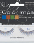 Front view of an Ardell Color Impact 110 Blue false lashes set in complete retail wall hook packaging