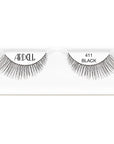 Pair of Ardell Curvy 411 faux lashes in inner plastic packaging labelled "Ardell" & "411 Black"