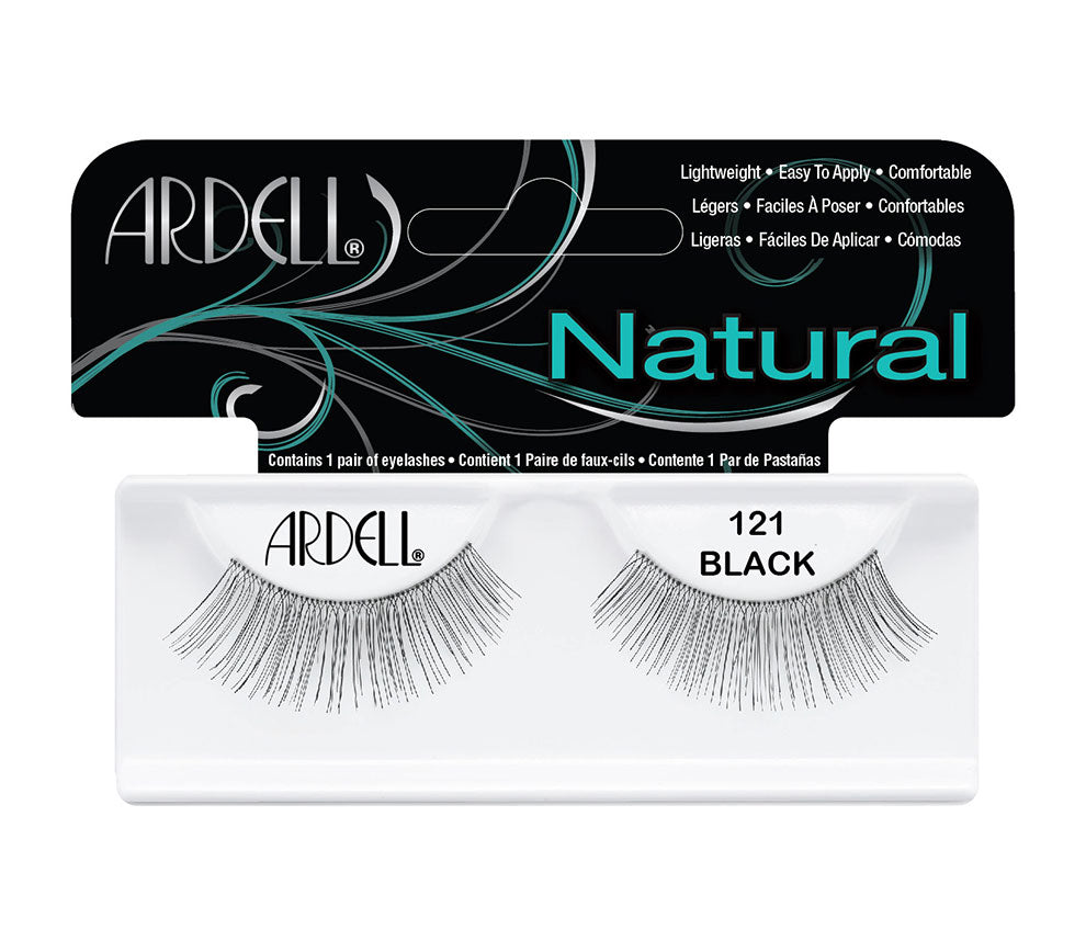 Ardell 121 Black false eyelashes in a sleek packaging for a natural, voluminous lash look.