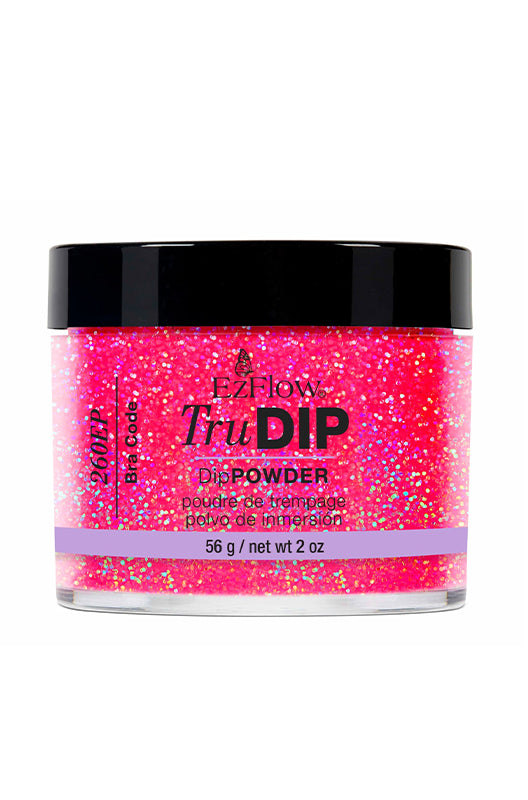 A 4 ounce glass tub of EzFlow TruDIP Cover Pink Powder facing forward