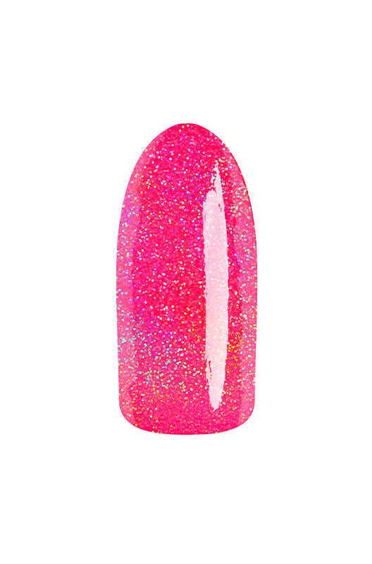 EzFlow TruDIP Bra Code swatched onto a fake nail showing its neon pink glitter finish