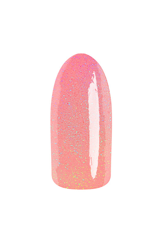 Color swatch of EZFlow TruDIP Strength in Sisters on fake nail showing its light pink glitter finish