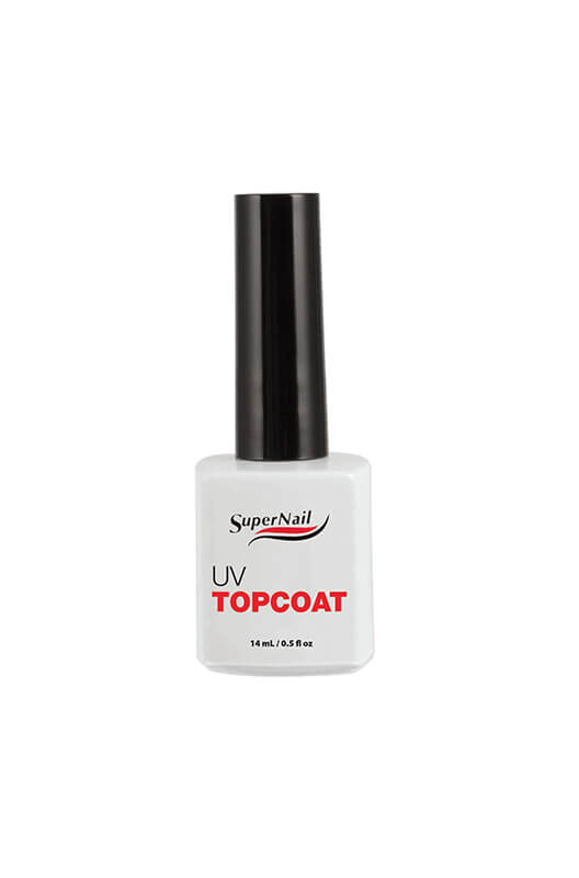 SuperNail UV Topcoat – 14mL high-gloss UV topcoat for long-lasting shine and protection, perfect for gel and acrylic nails.