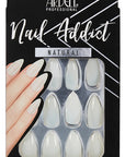 A frontage look of Ardell Nail Addict Premium Artificial Nail in Natural Stiletto variant with a wall hook ready packaging