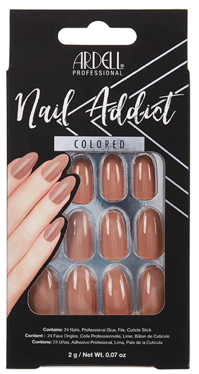 Front of Ardell, Nail Addict Premium Artificial Nail Set, Latte color in packaging