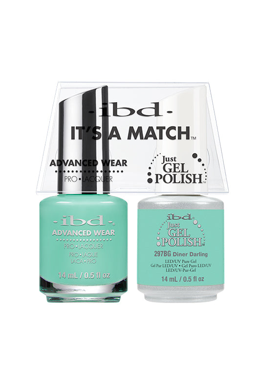 IBD It’s A Match gel and lacquer duo in Diner Darling, a retro teal green with cool blue undertones.