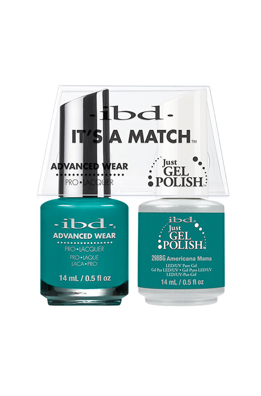 IBD It’s A Match gel and lacquer duo in Americana Mama, a vibrant turquoise cream with tropical vibes.