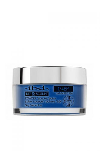 A 2-ounce glass tub of ibd Dip & Sculpt Sargasso Sea capped with a silver metallic cover