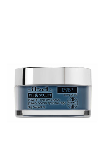 A clear 2 ounce jar of ibd Dip & Sculpt Hippie Dippie with printed label & metallic silver cap