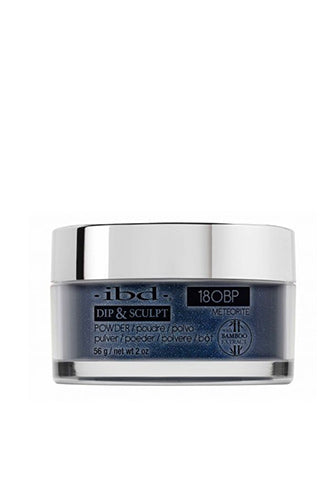 A clear 2 ounce container of ibd Dip & Sculpt Meteorite with metallic silver cap