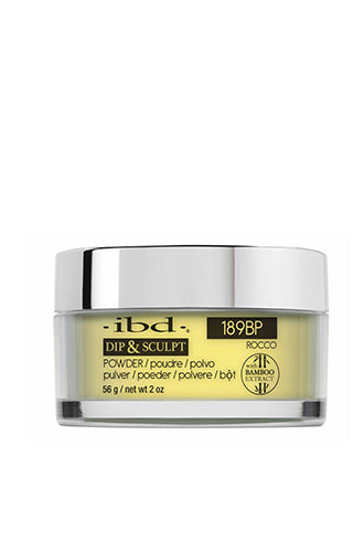 Front view of a 2 ounce clear glass container of ibd Dip & Sculpt Hot Rocco with printed product lablel