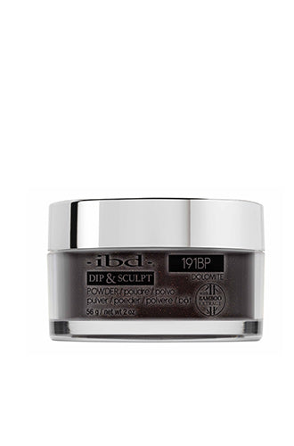 A 2 ounce see-through glass tub of ibd Dip & Sculpt Dolomite printed with product name & description