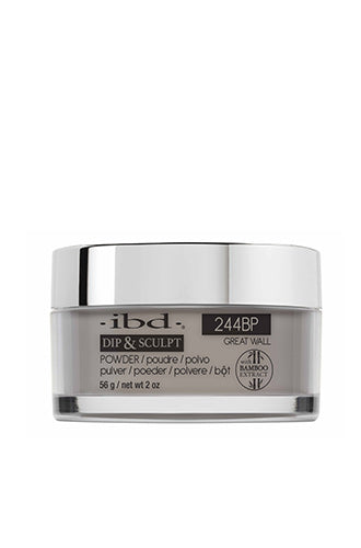 A clear 2 ounce see through container of ibd Dip & Sculpt Great Wall with a metallic silver cap