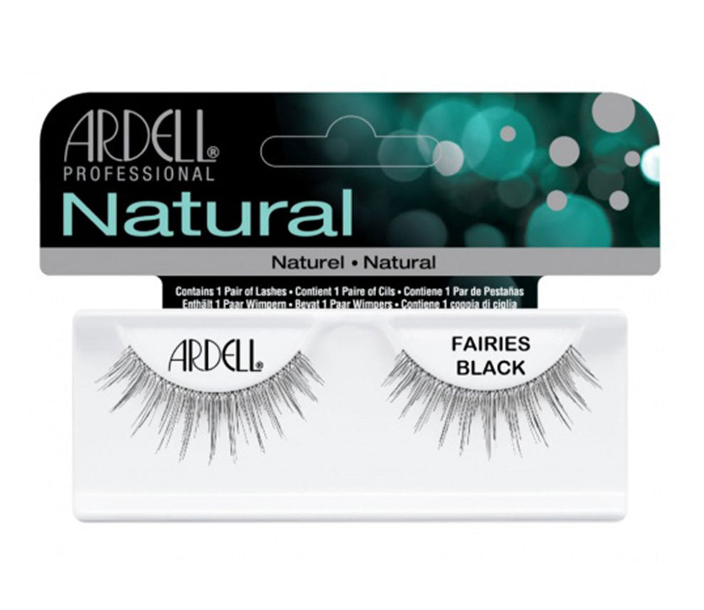 Front view of an Ardell Fairies Lash - Black faux lashes set in complete retail wall hook packaging