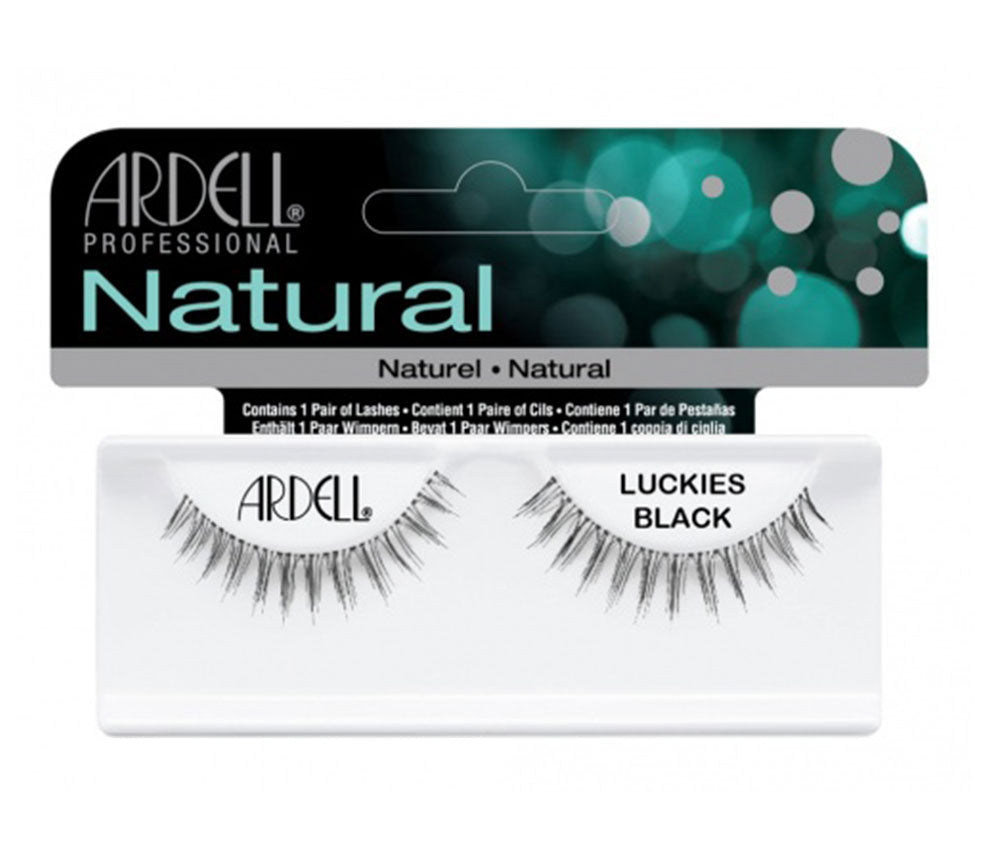 Front view of an Ardell Luckies Lash false lashes set in complete retail wall hook packaging