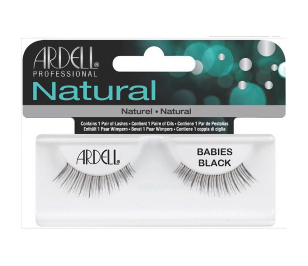 Front view of an Ardell Natural Babies Lash false lashes set in complete retail wall hook packaging