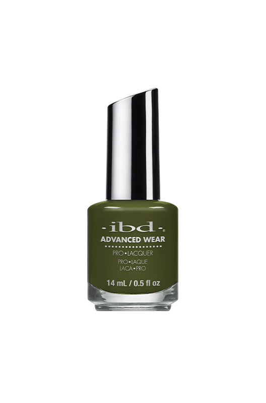 IBD Advanced Wear in Apres Hours, an earthy olive green perfect for grounded, neutral-toned nail looks year-round.
