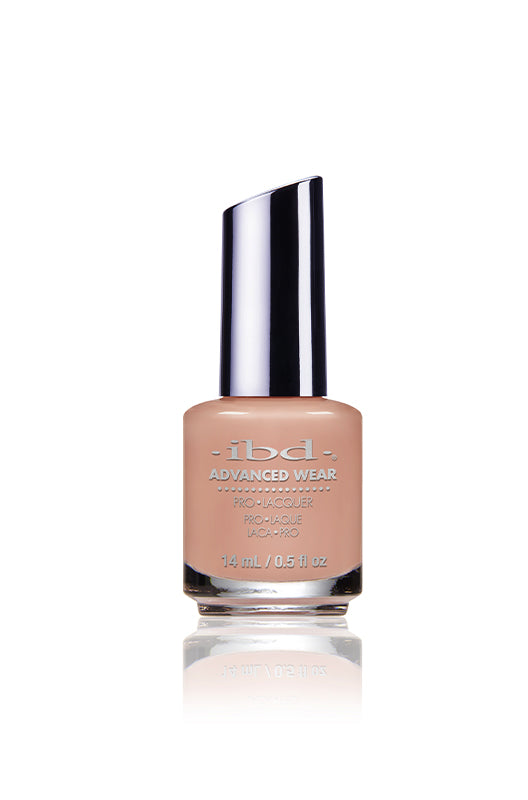 IBD Advanced Wear polish in Indie Oasis, a warm pinky nude with creamy full coverage and a glossy finish.