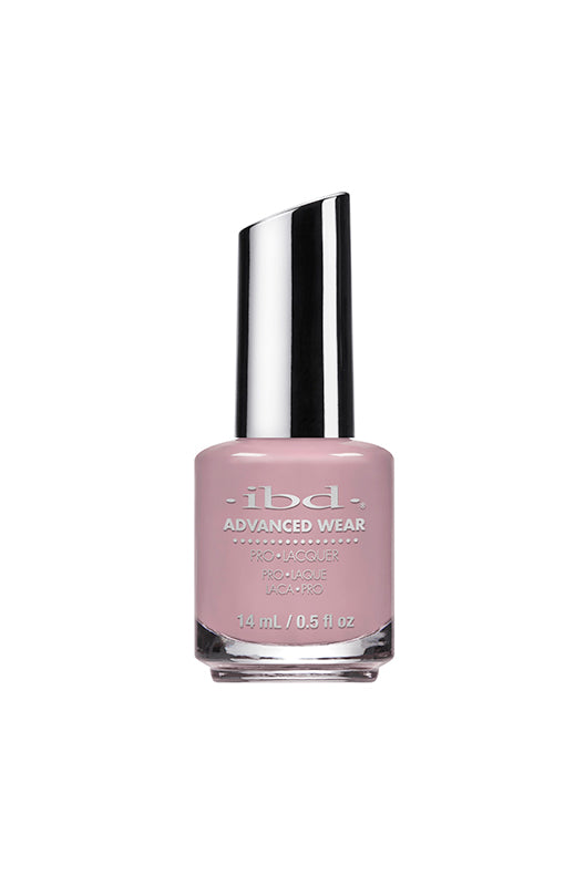 IBD Advanced Wear polish in Ooh La Lace, a muted mauve-pink with a sophisticated dusty rose tone for an elegant, understated manicure.