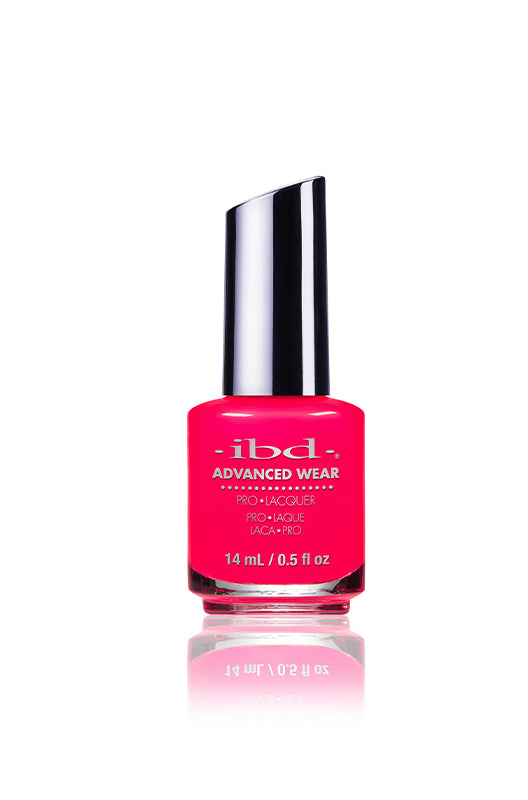 IBD Advanced Wear polish in Rose Light District, a neon cherry pink that demands attention and energizes your style.