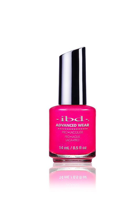 IBD Advanced Wear polish in Frozen Strawberry, a bright magenta shimmer with electric pink undertones and a light-reflecting, luminous finish.