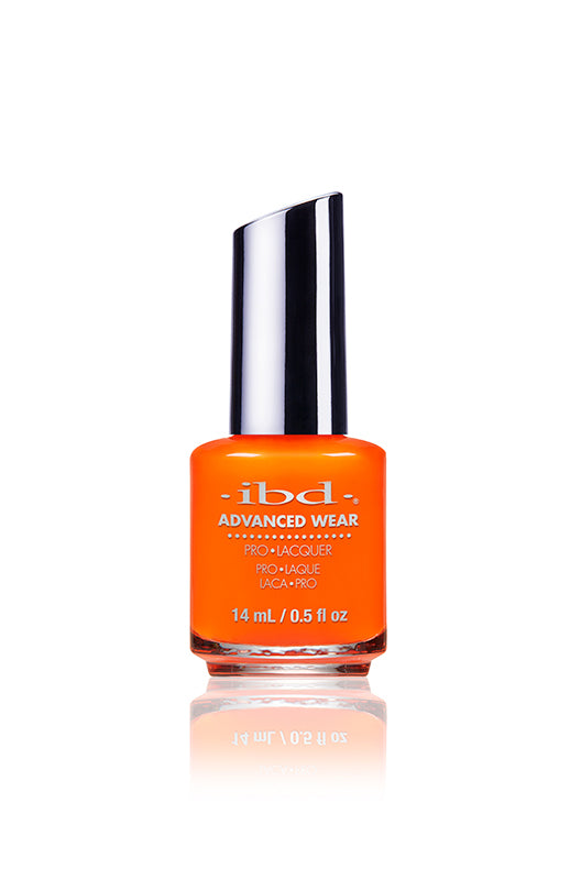 IBD Advanced Wear polish in Infinitely Curious, a high-impact neon orange that commands attention with its fiery glow.