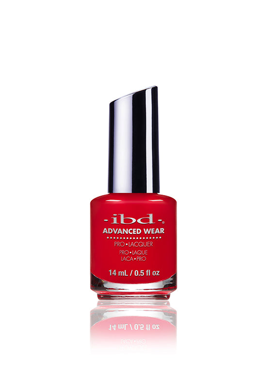 IBD Advanced Wear polish in Lucky Red, a classic bright red crème that brings timeless, confident glam.